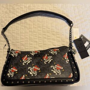 Ed Hardy Black Skull & Heart Print Shoulder Bag